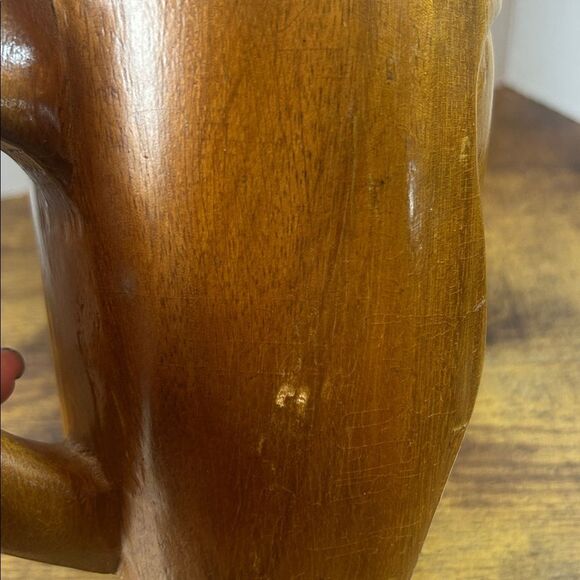 Tiki Type Inspired Wooden Carved Mug Boho Tribal Face Handle Vintage Bar Cup Mug - Picture 9 of 12